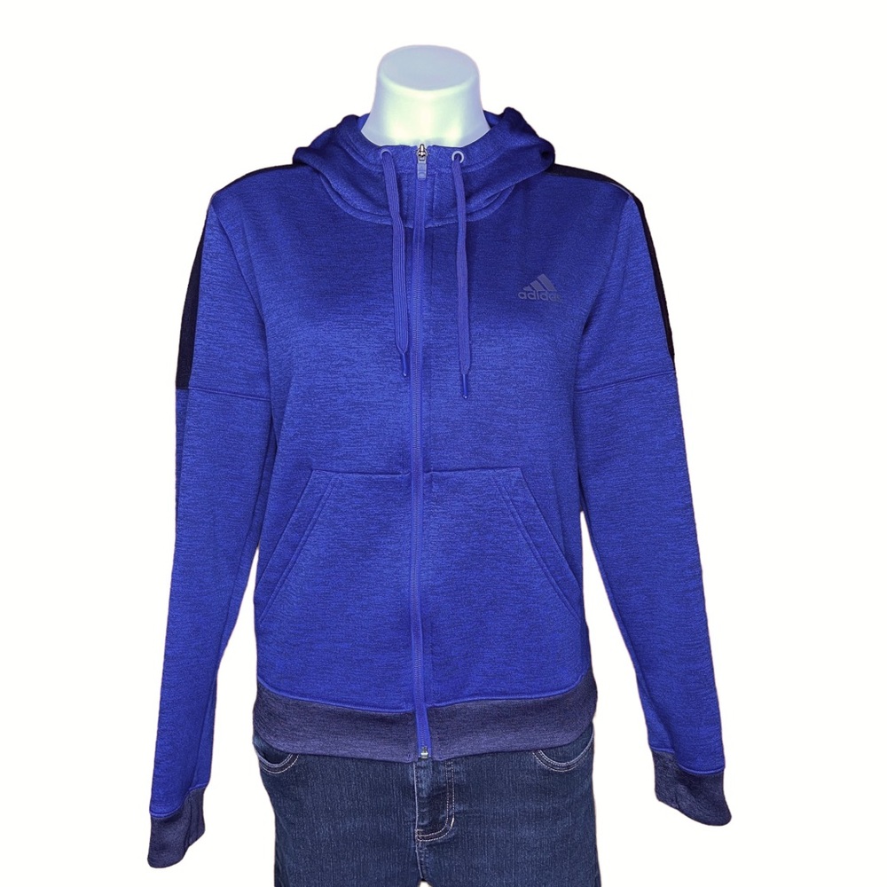 ADIDAS Full Zip Hooded Sweatshirt Heather Blue Long Sleeve Size Medium